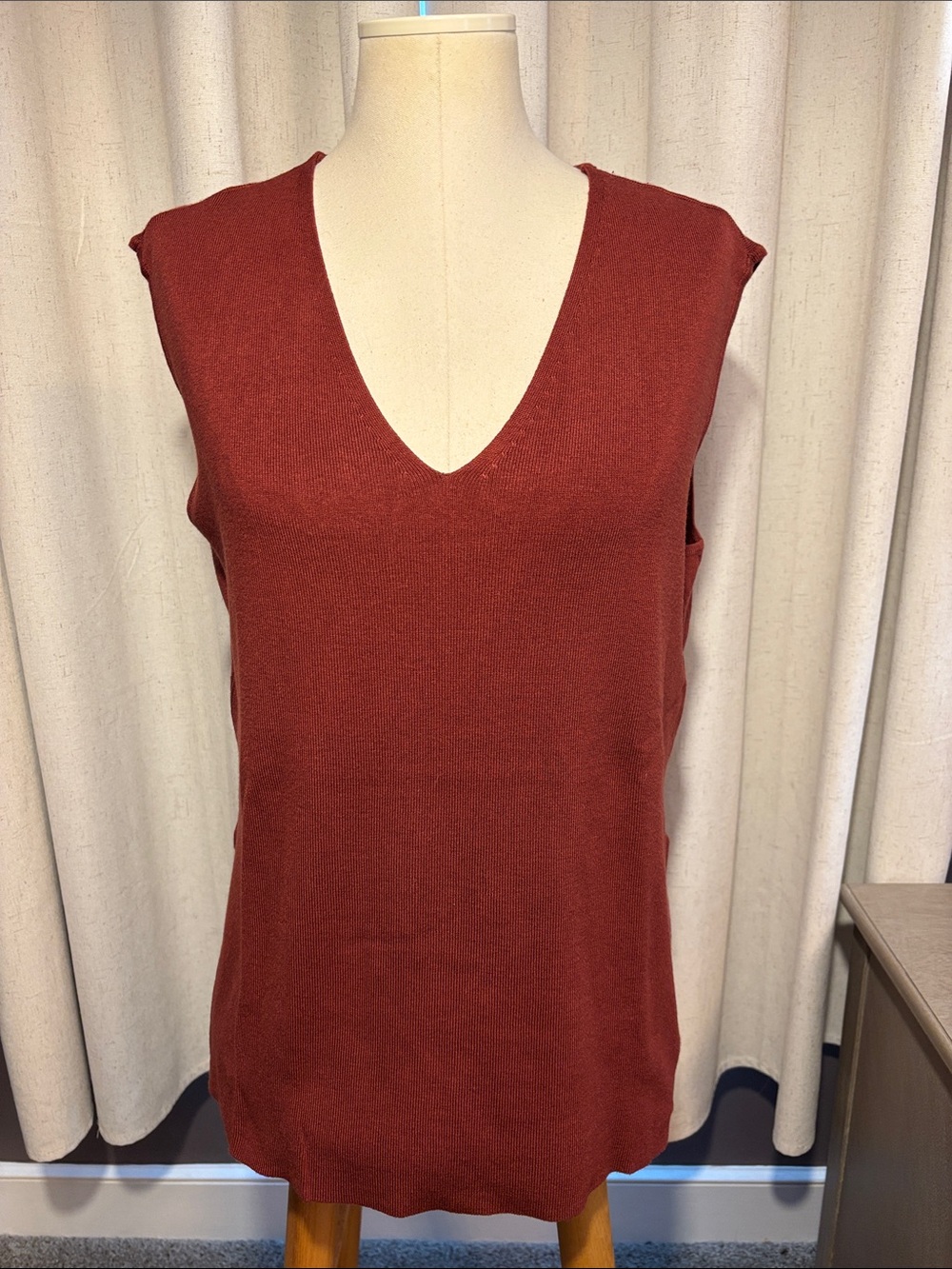Marled Reunited Clothing Rust V Neck Sweater Tunic Vest Small
